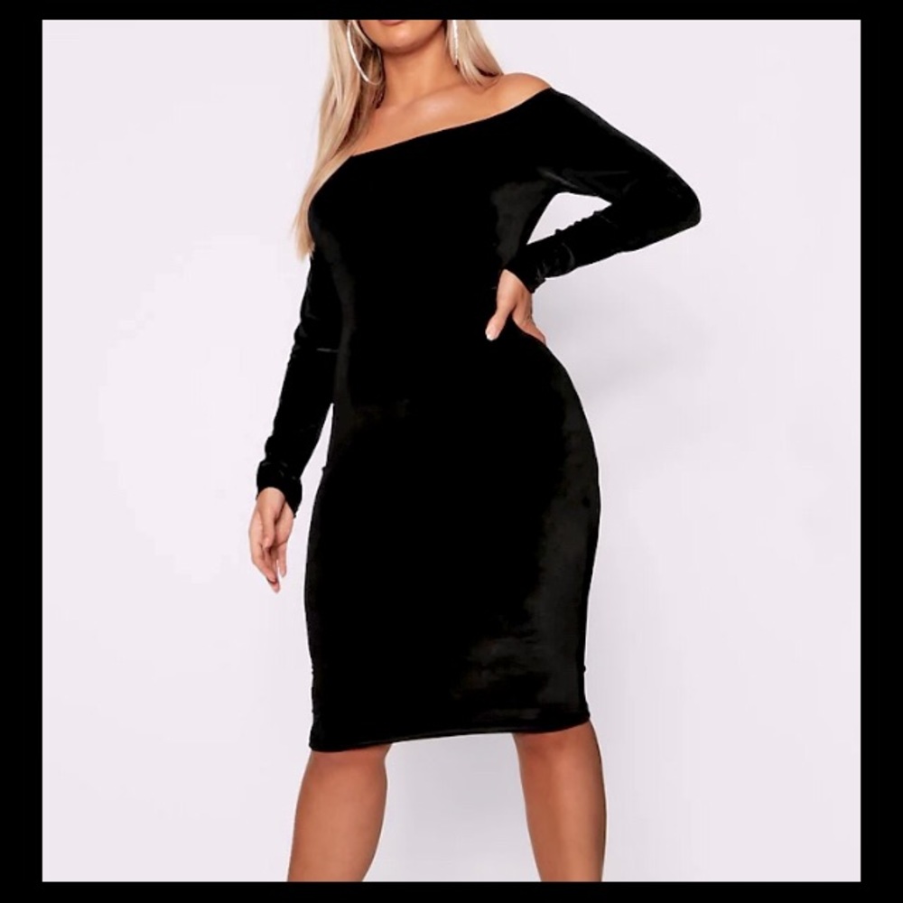 Black Velvet Bardot MIDI Dress